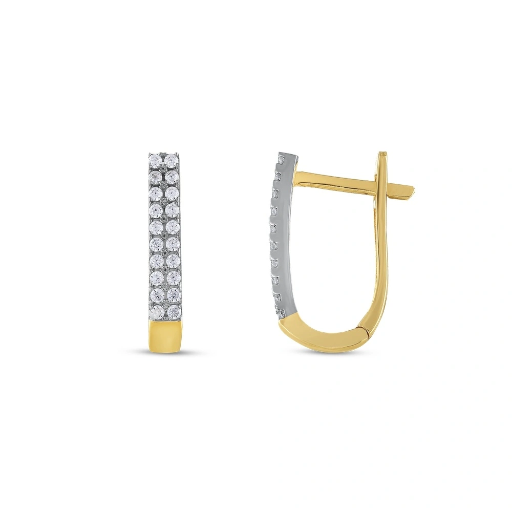 Gouden Bicolor Klap Oorbellen 17 mm 3 mm Zirkonia 14 karaats